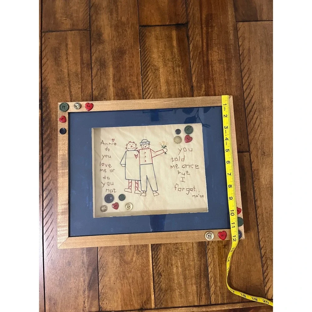 Handmade Raggedy Ann Andy Embroidery Art 15x12 Tan Excellent Shadow Box‎ MH99